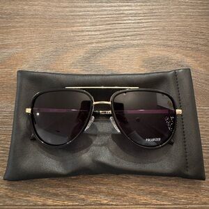QUAY All in Medium Black Polarized Aviator Sunglasses
